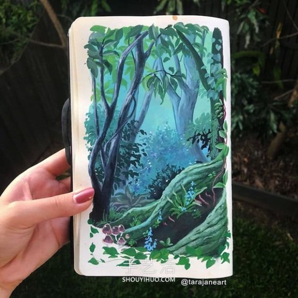 Inspired by Ghibli movies, dreamy landscape paintings fill her sketchbook