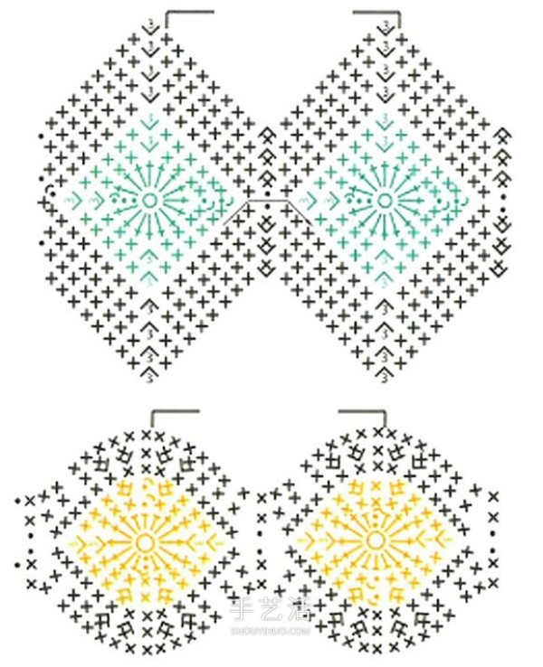 Illustration of the hand-knitting method of woolen cup sleeves with gemstone patterns