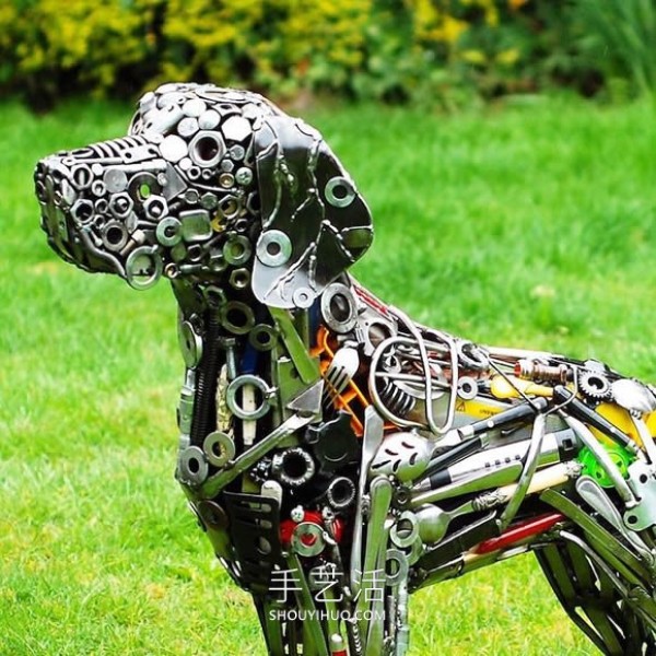 Reusing scrap metal such as bolts to make life-size animal sculptures