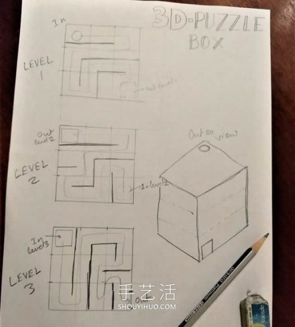 Detailed illustration of the method of rolling beads in a homemade maze toy box