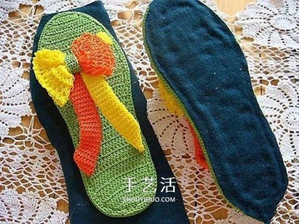 Illustration of hand-woven flip-flops with lively colors and weave