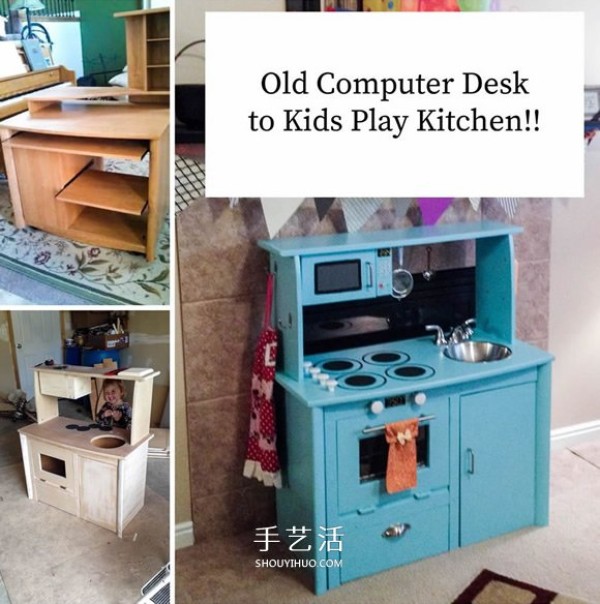 How to transform an old computer desk into a childrens toy kitchen