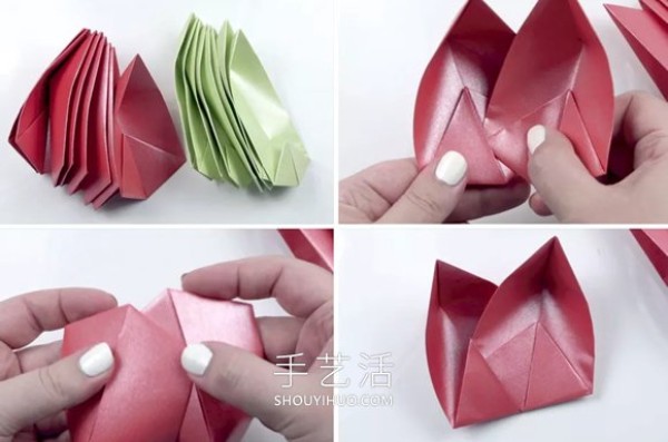 Video tutorial on origami eight-petaled lotus including how to fold petals and leaves