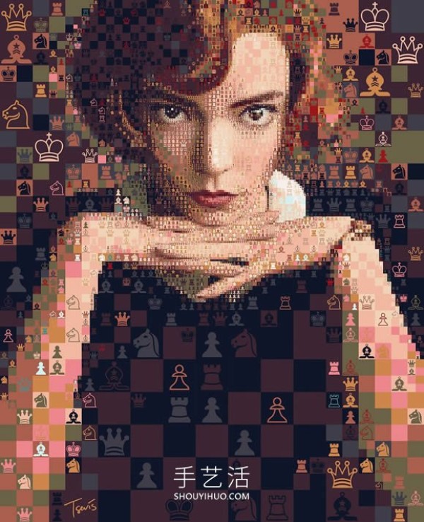 Chess symbols form a mosaic style "The Queens Gambit" stills