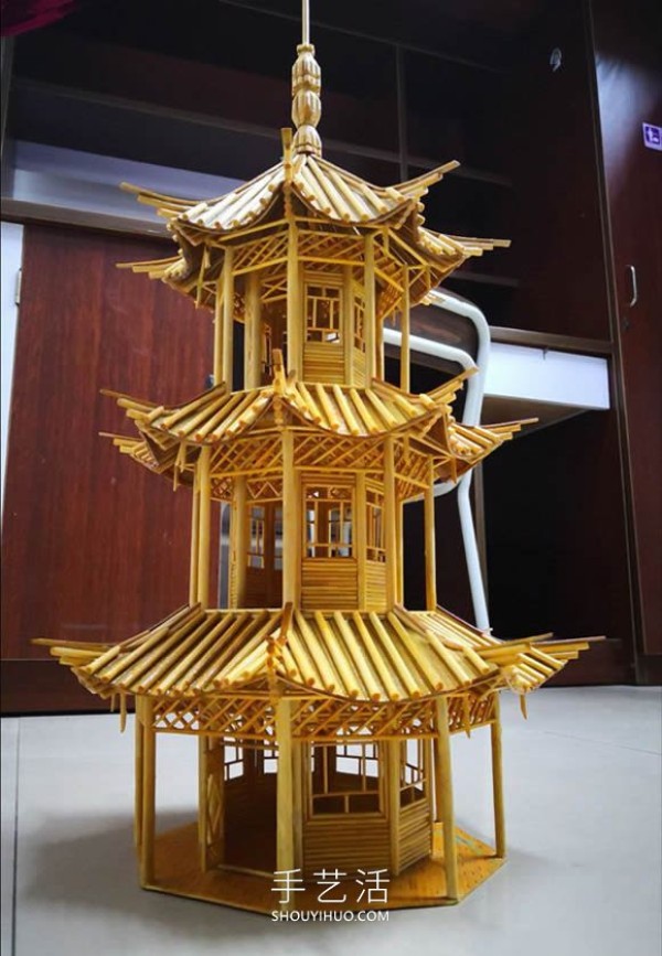 Tutorial on how to make ancient pagodas with disposable chopsticks