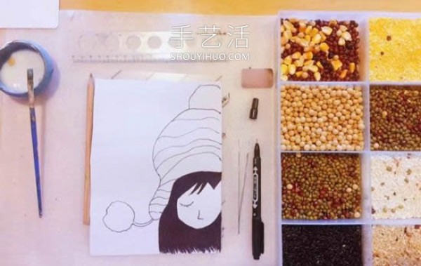 How to make a cute girl character bean paste-up painting