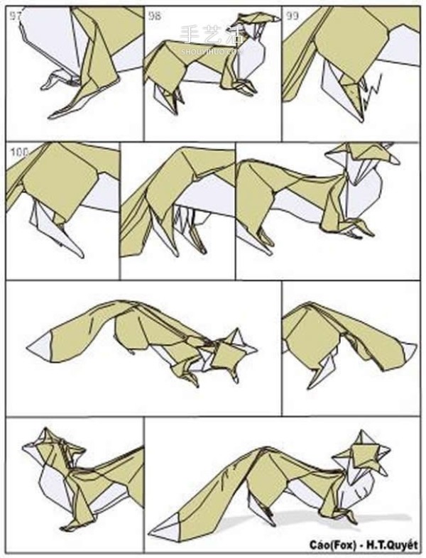 The shape is super realistic and natural! Step-by-step illustration of how to fold HTQ fox