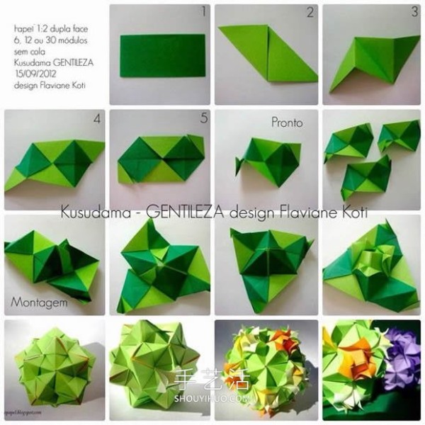 Sharing the steps of beautiful flower ball origami tutorial with illustrations