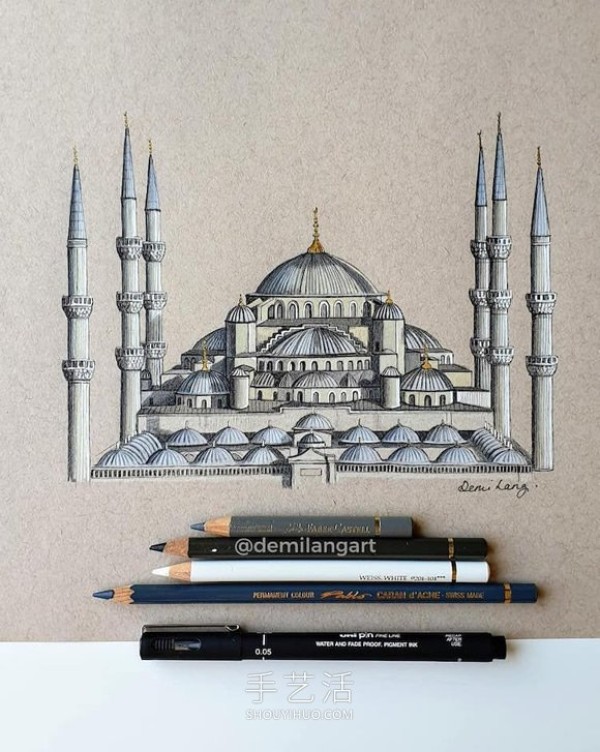 Self-taught artist sketches precise and detailed architectural drawings