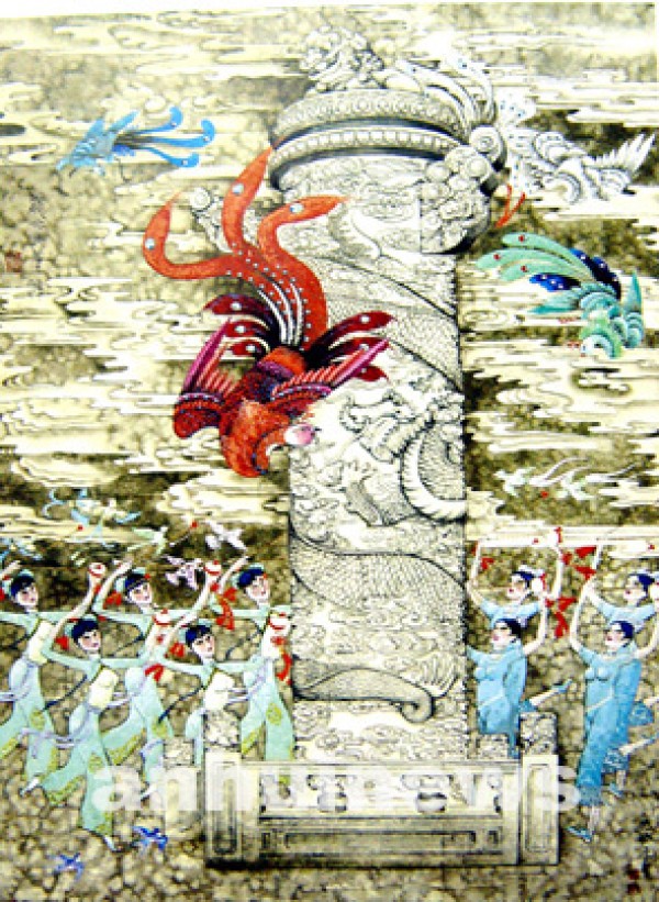 Wu Dechunfengs painting "Dragon and Phoenix present auspiciousness"