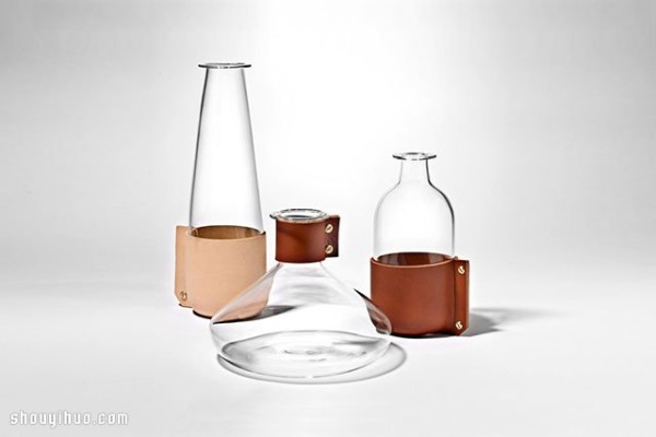 Glassware and stylish furniture designed in leather clothing