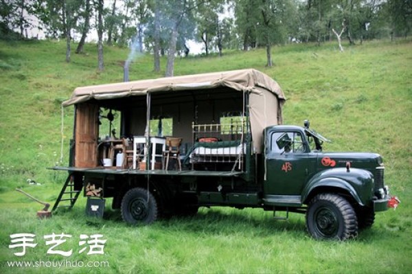 DIY fire police truck transformed into a mobile hotel