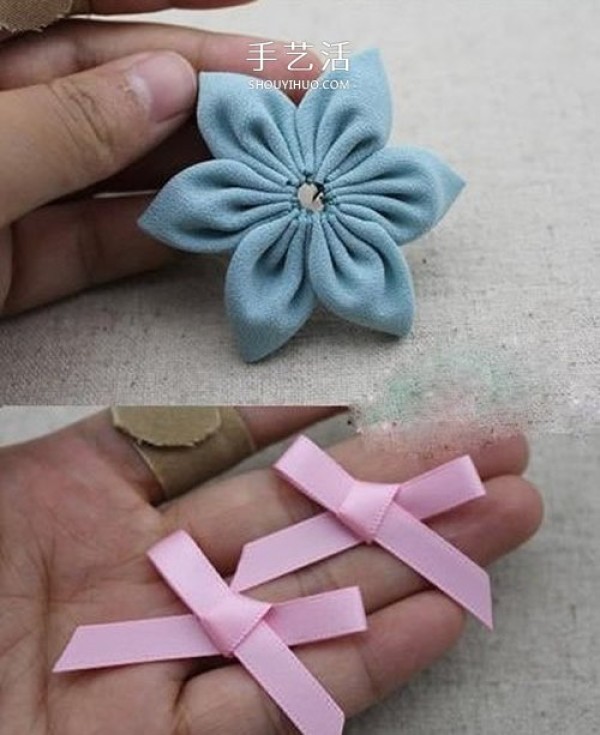 Illustration of handmade small fresh bow flower ornaments made of chiffon cloth