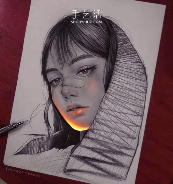 Creative pencil drawing DIY that looks like its illuminated by fluorescent lights