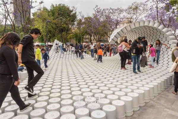 Installation art made with buckets calls for solutions to urban parking chaos