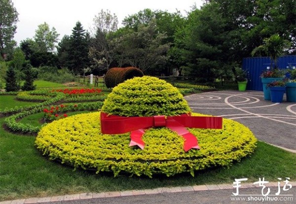 Cartoon shape cut out of flowers and grass