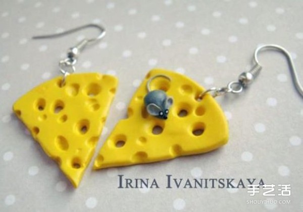 Ultra-light mud personalized cheese earrings DIY production, mice are stealing food