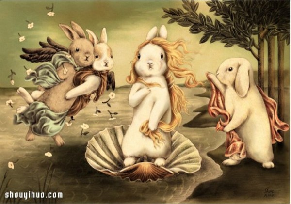 When a Rabbit Meets a Healing Hand Drawing by the Famous Painting and Illustrator Shae