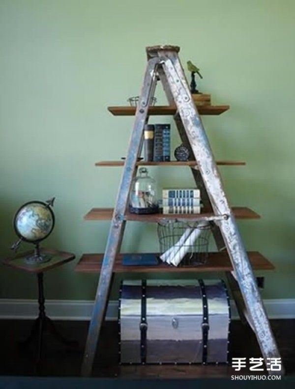 Renovate old ladders and use DIY handmade shelf bracket storage racks