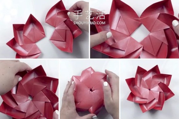 Video tutorial on origami eight-petaled lotus including how to fold petals and leaves