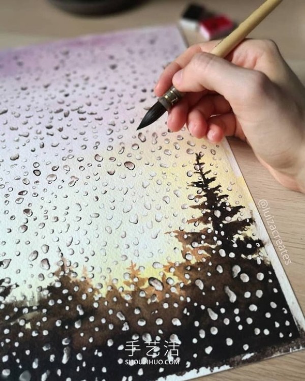 Rain is hitting the window! Realistic watercolor paintings blend raindrops with natural landscapes