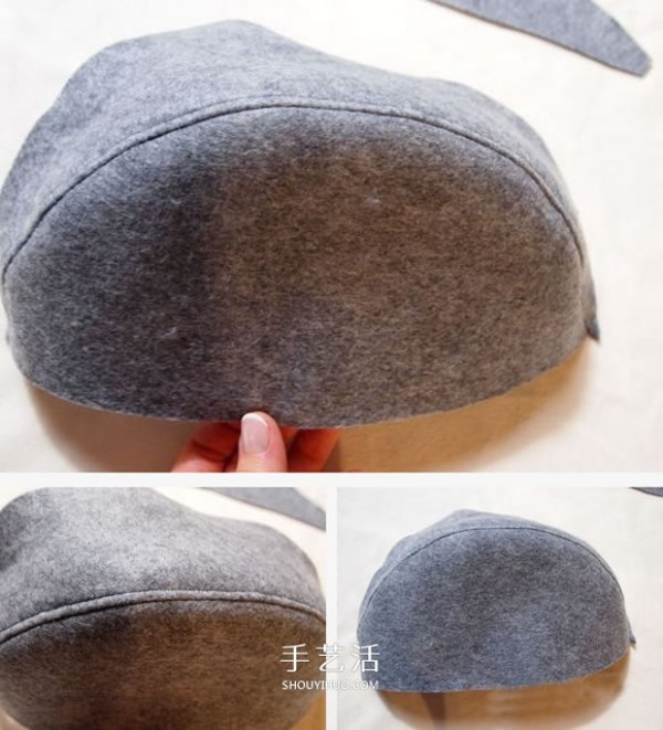 Fashionable and warm! handIllustration of how to make DIY womens felt hat with cloth art