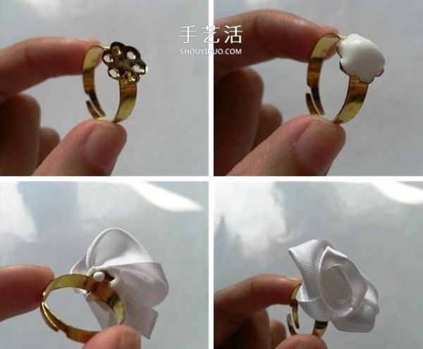 Illustration on how to fold a rose on a ribbon and DIY a nice-looking rose ring