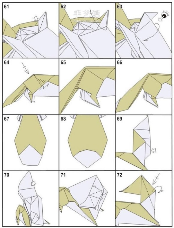 The shape is super realistic and natural! Step-by-step illustration of how to fold HTQ fox