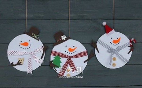 Small production of New Years hangings: use non-woven fabrics and CDs to make snowman hangings