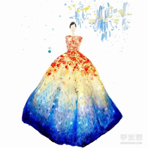 Nail polish art fashion painting uses nail polish to draw a gorgeous evening dress