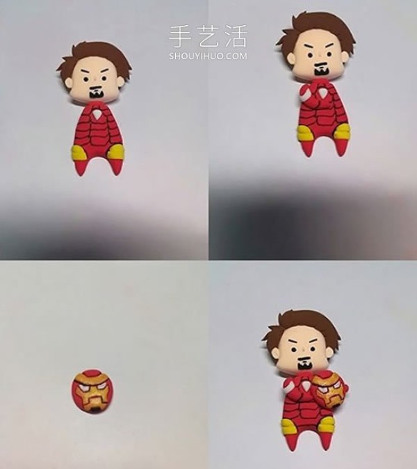 Tutorial illustration of how to make Clay Iron Man in cartoon style