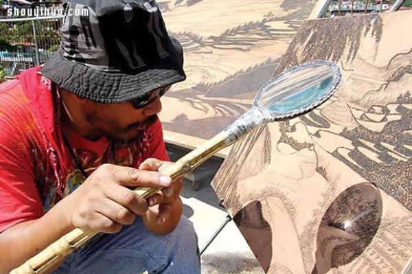 Creative painting method: magnifying glass + sunlight = magnificent pyrography