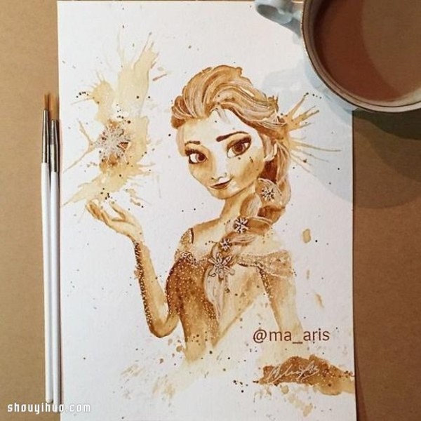 Coffee painting! Hand-painted movie characters with different shades of coffee