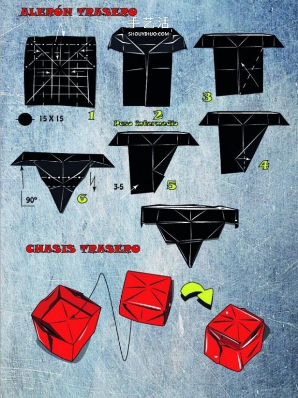 Illustration of the origami method of the formula racing car. The work looks very realistic! 