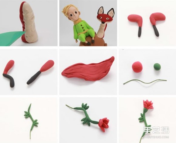 Illustrated tutorial for making the little prince, fox and rose from ultra-light clay