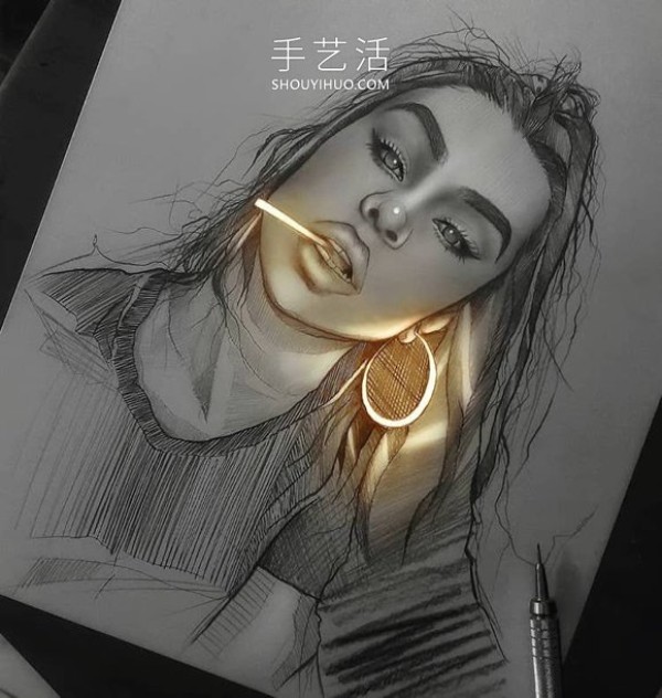 Creative pencil drawing DIY that looks like its illuminated by fluorescent lights