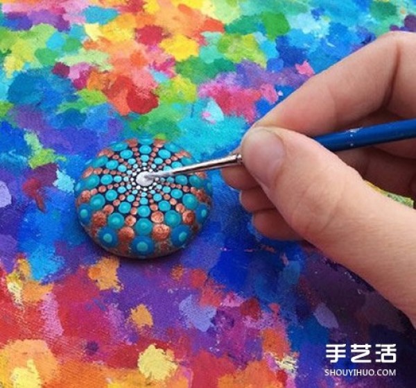 Pebble painting art, stone painting artwork with ethnic style