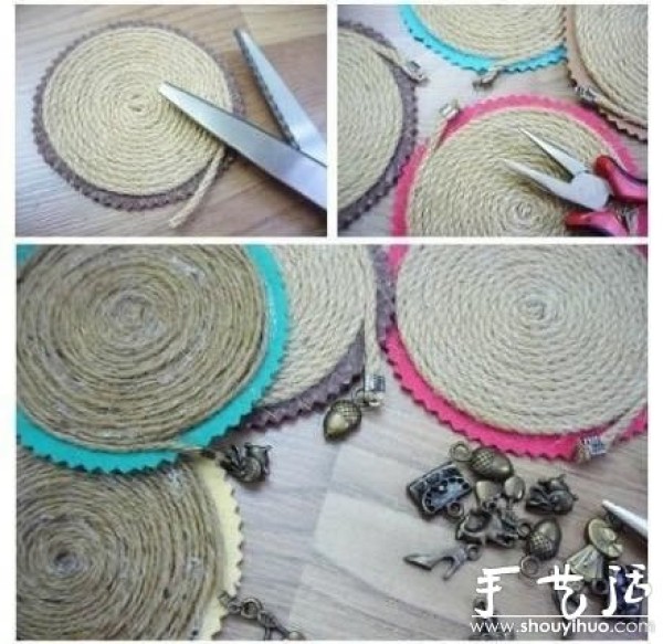 Hemp rope and non-woven fabric DIY forest coaster