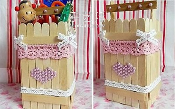 Illustrated tutorial on how to make your own good-looking ice cream stick pen holder