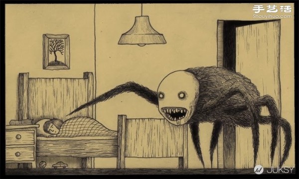 The spooky monster doodles drawn by Don Kenn on sticky notes