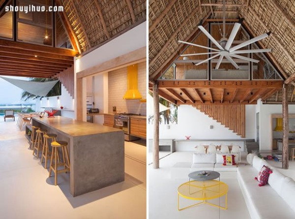 Villa design made of traditional thatched roof and wooden structure