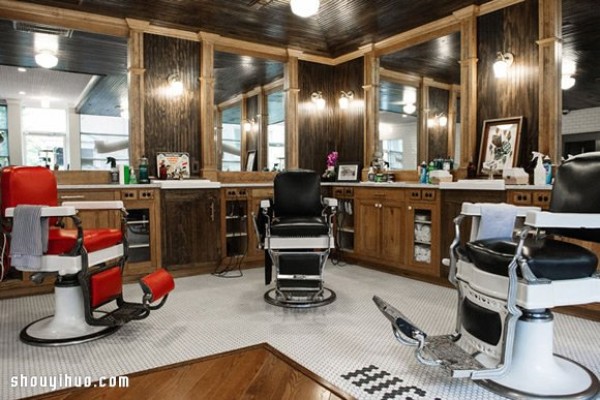 American barber shop decoration design and layout with a strong retro style