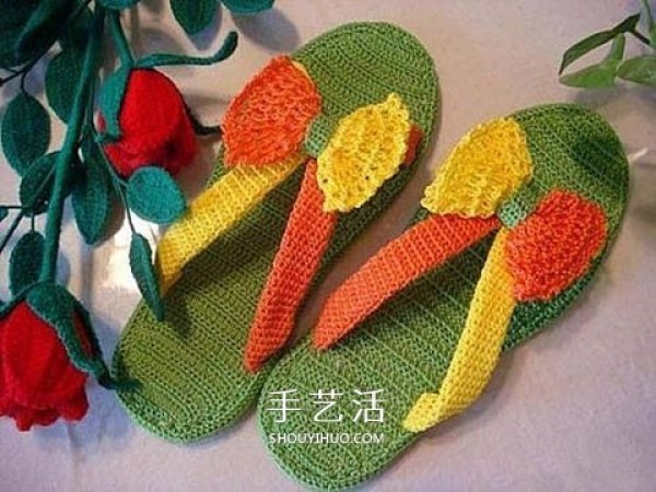 Illustration of hand-woven flip-flops with lively colors and weave