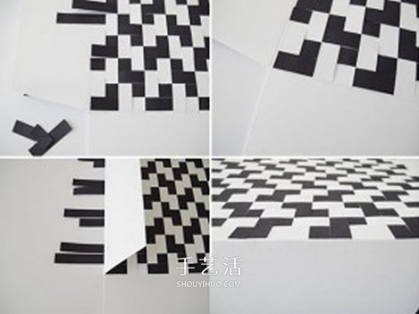 Illustrations of how to wrap a woven style book cover using cardboard to make a two-color book cover by hand