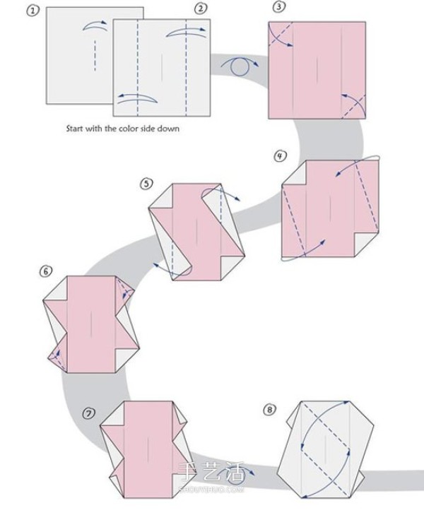 Illustrated tutorial on how to fold origami bouquets, fold one and hang it up as a decoration