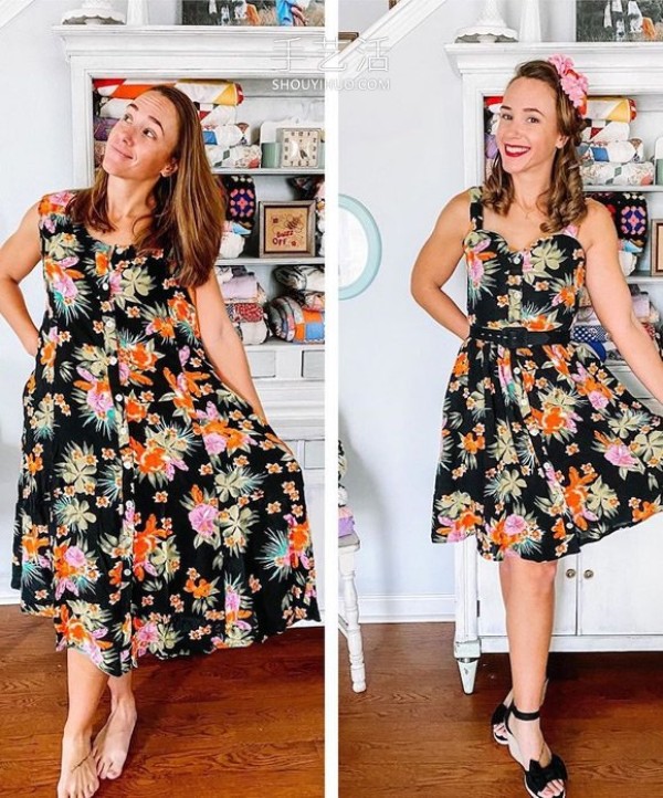 She transforms outdated thrift store dresses into trendy dresses