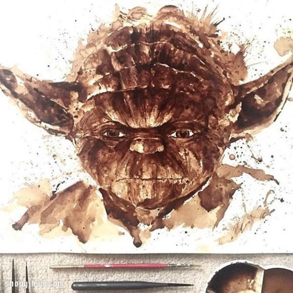 Coffee painting! Hand-painted movie characters with different shades of coffee