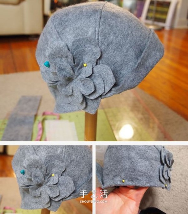 Fashionable and warm! Illustration of how to make DIY womens felt hat with handmade fabrics