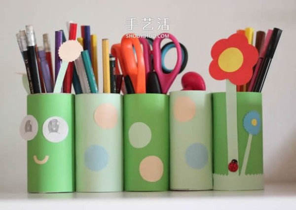 How to make a handmade caterpillar pen holder from a toilet paper tube