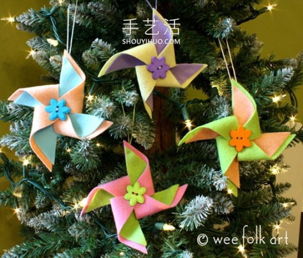 Illustrated tutorial on how to decorate a homemade felt pinwheel